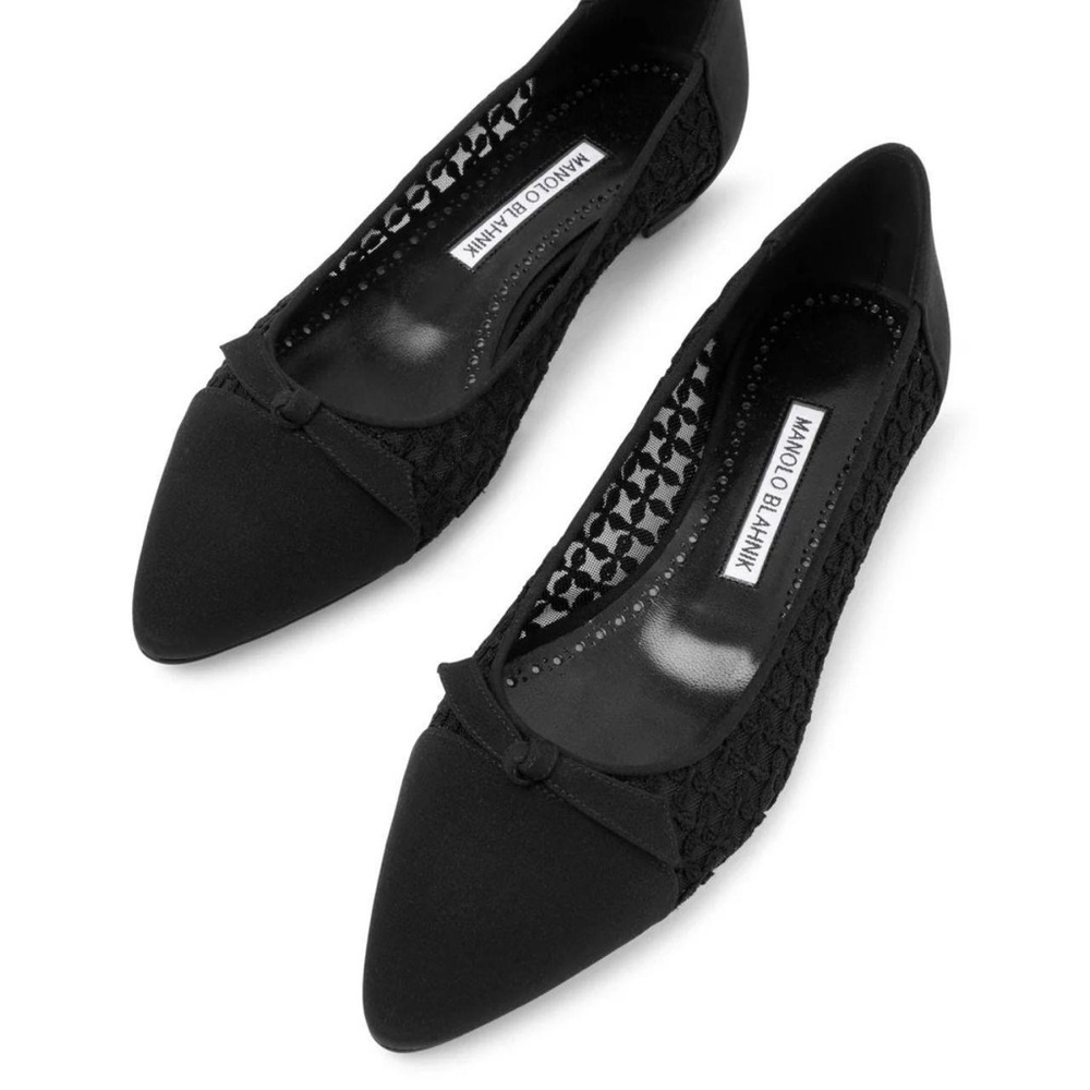 Manolo Blahnik Tiakala Black Lace Flats